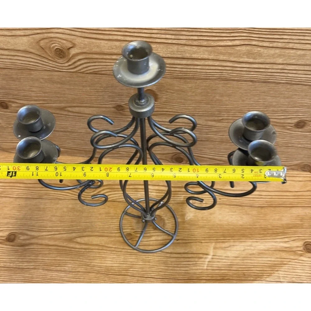 Vtg Grey Metal Candelabra 5 Arm Goth Gothic Scrolls Candlestick Holder
